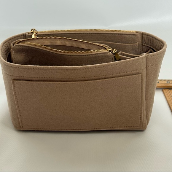 Tote Bag Organizer Set Tan Felt zip pockets - Picture 5 of 7